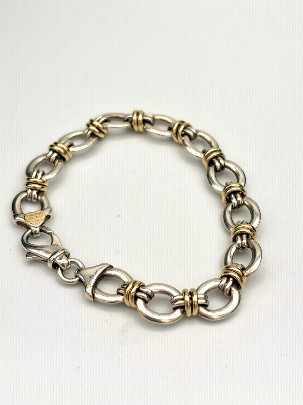 Valencia Link Designer Solid 14K Gold and Sterling Silver Bracelet 7.5”, 20.5g